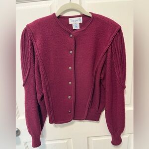 Vintage Deans burgundy boiled wool jacket cardigan sweater womens size m medium